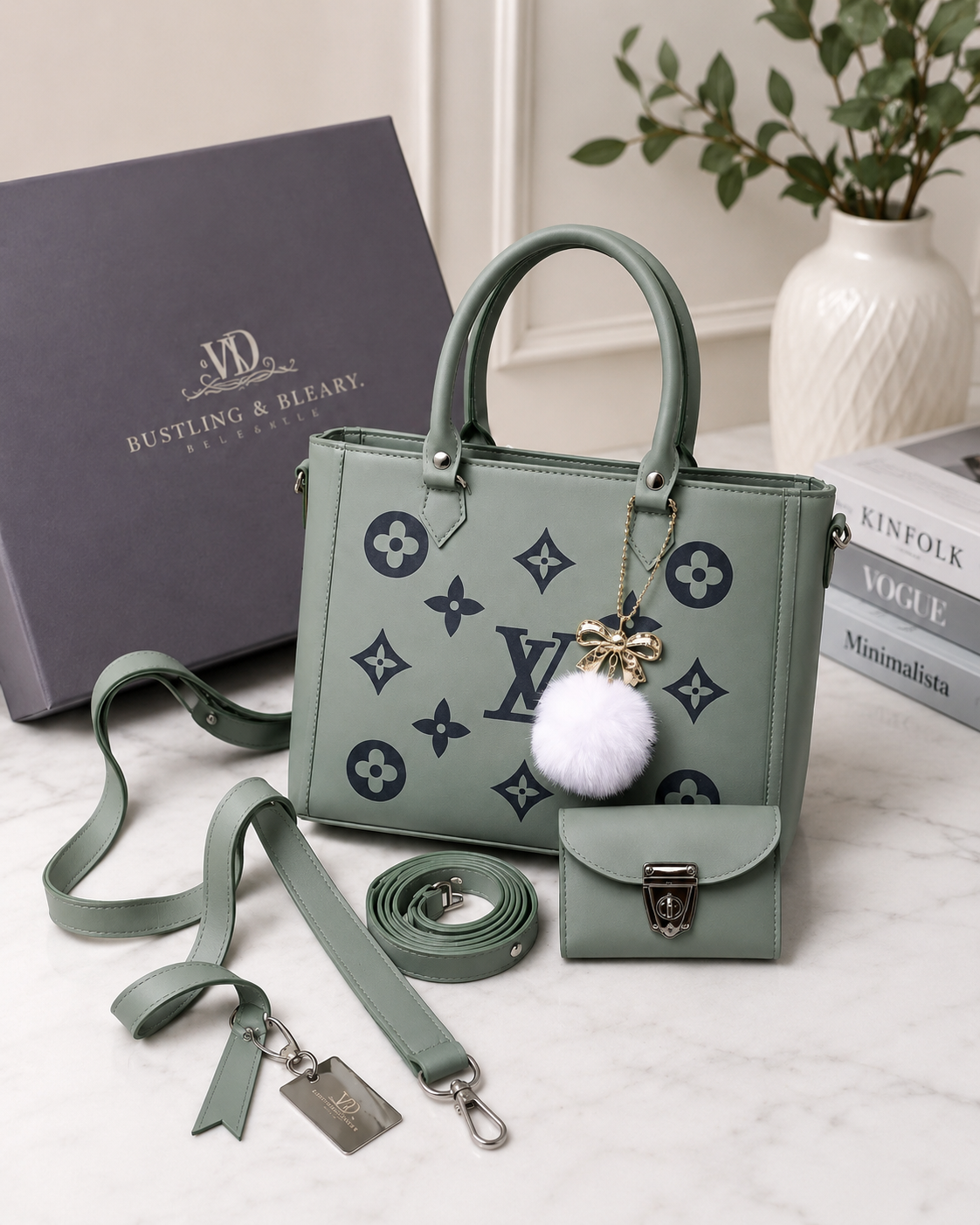 Elegant Women’s Tote Handbag with Matching Pouch & Adjustable Strap
