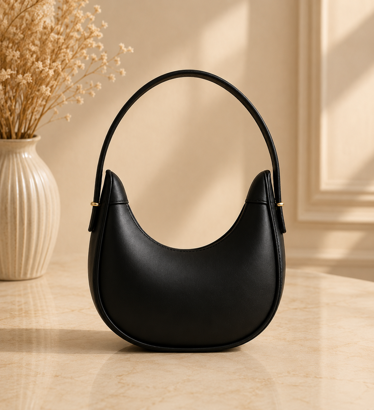Half Moon Handbag. Luna Noir Shoulder Bag ✨