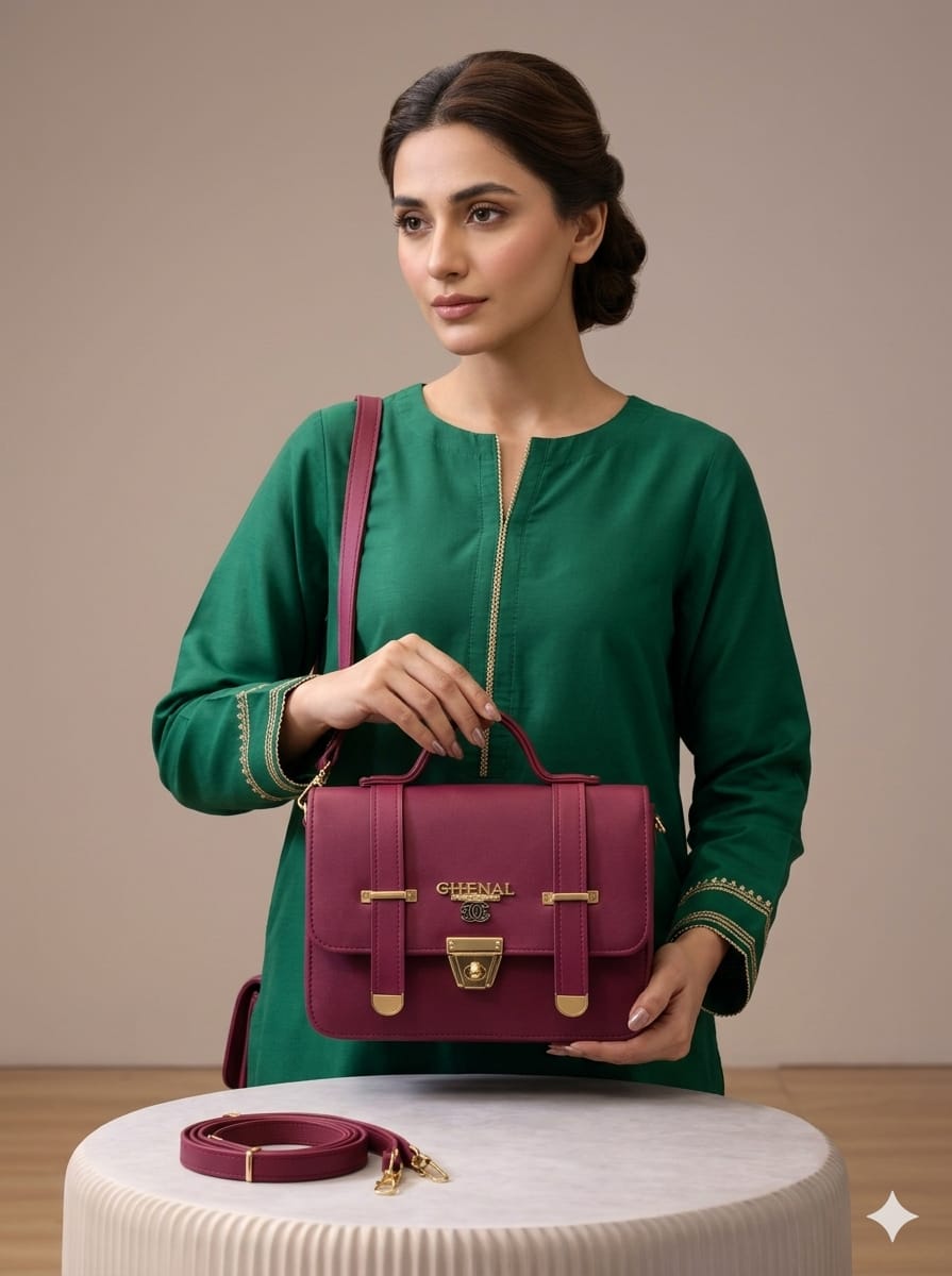 Maroon Leather Shoulder Bag for Women