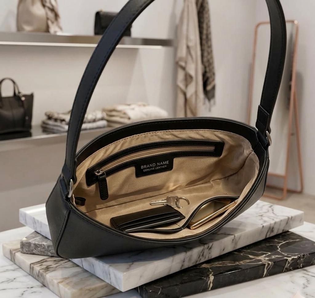 Women's Black Shoulder Bag – Elegant Buckle Detail Handbag