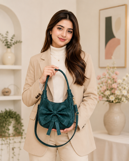 Elegant Teal Bow Handbag for Women