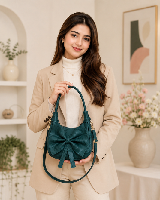 Elegant Teal Bow Handbag for Women
