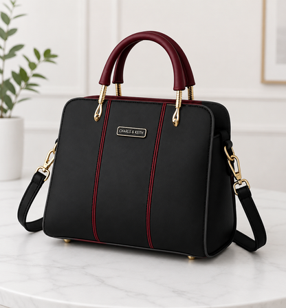 Elegant Black & Burgundy Women's Handbag | Premium Office & Casual Shoulder Bag