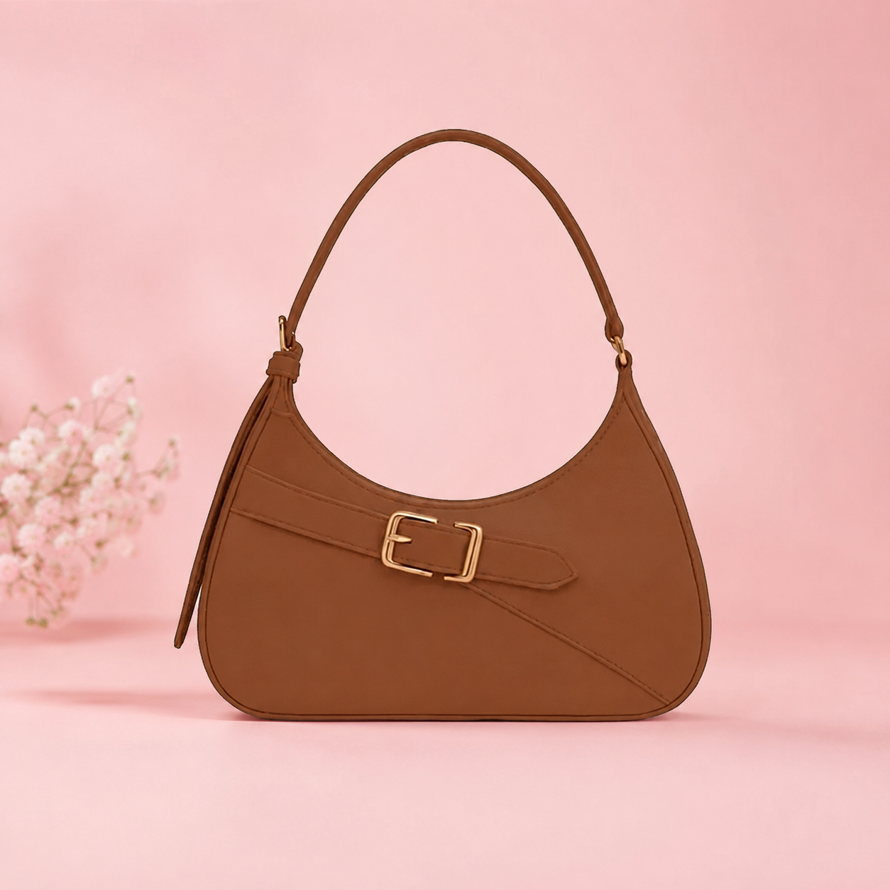 Elegant Brown Buckle Shoulder Bag for Women | Stylish Everyday Handbag