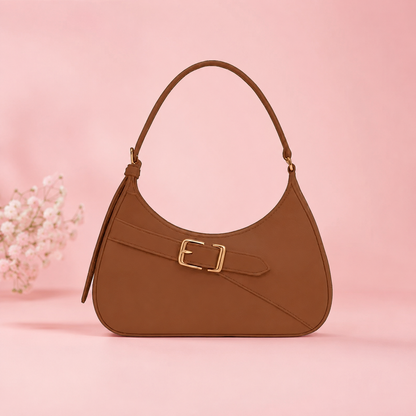 Elegant Brown Buckle Shoulder Bag for Women | Stylish Everyday Handbag