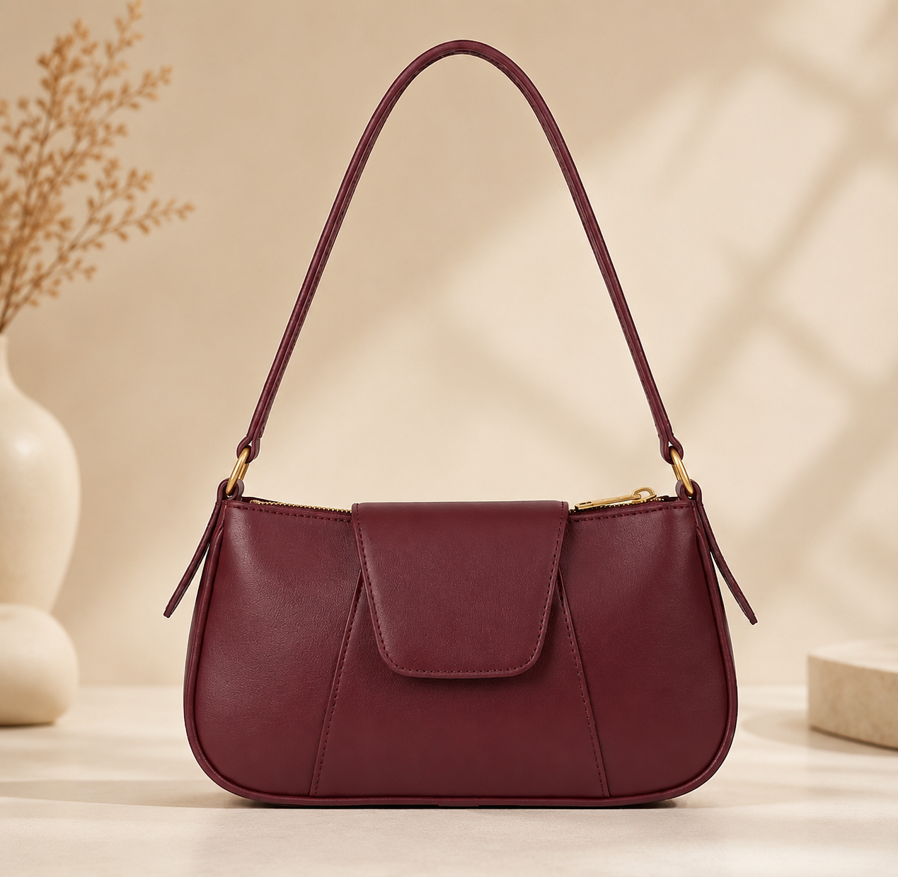 Elegant Burgundy Shoulder Bag for Women | Premium Everyday Handbag