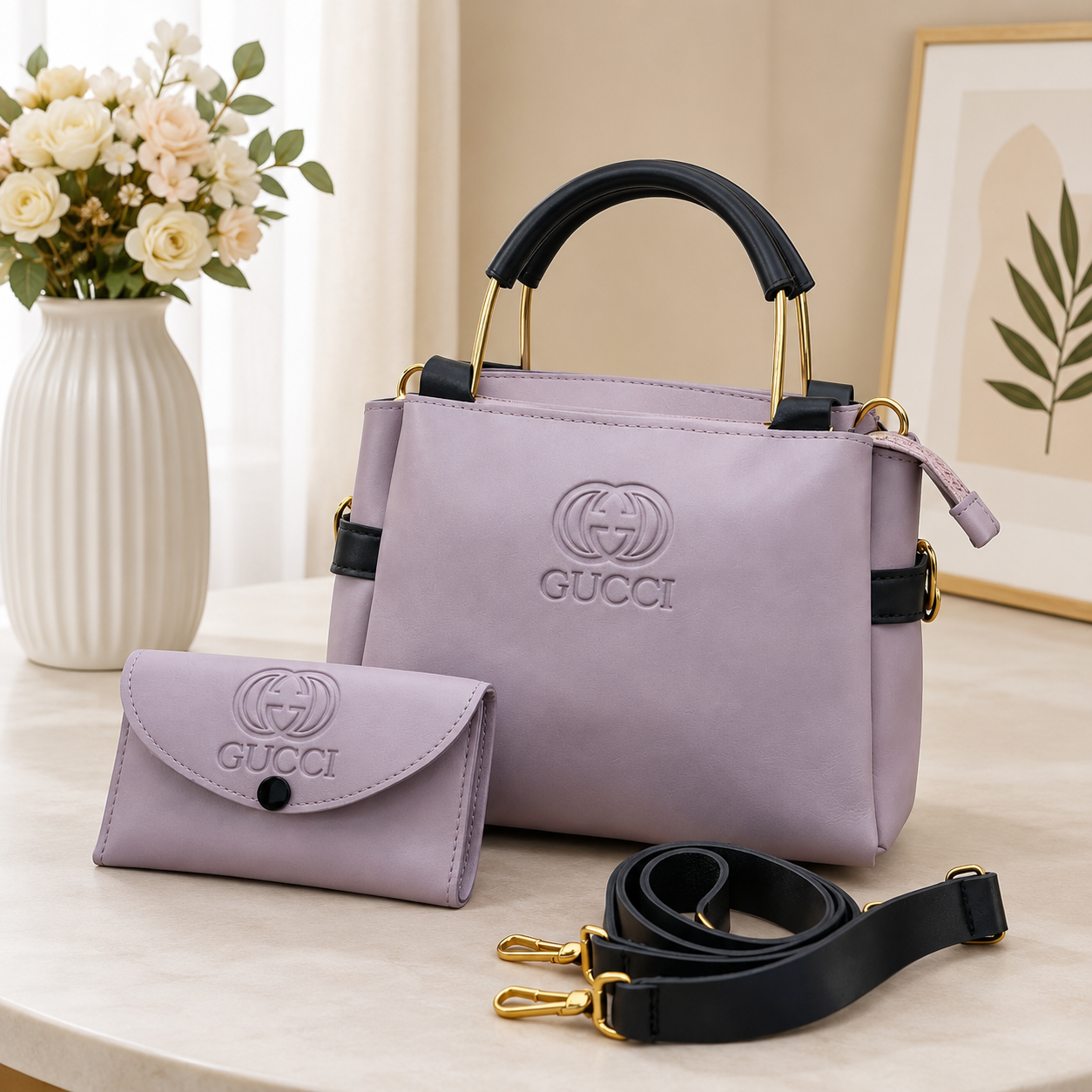 Luxury Lavender Handbag with Matching Wallet Set for Women