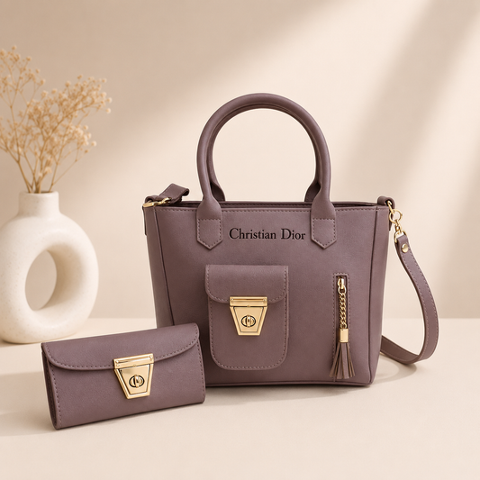 Elegant Women's Handbag & Wallet 2-Piece Set – Mauve Brown