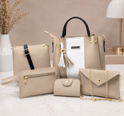 5 Pcs Premium Peach Handbag Set for Women | Tote Bag, Crossbody, Clutch, Wallet & Pouch