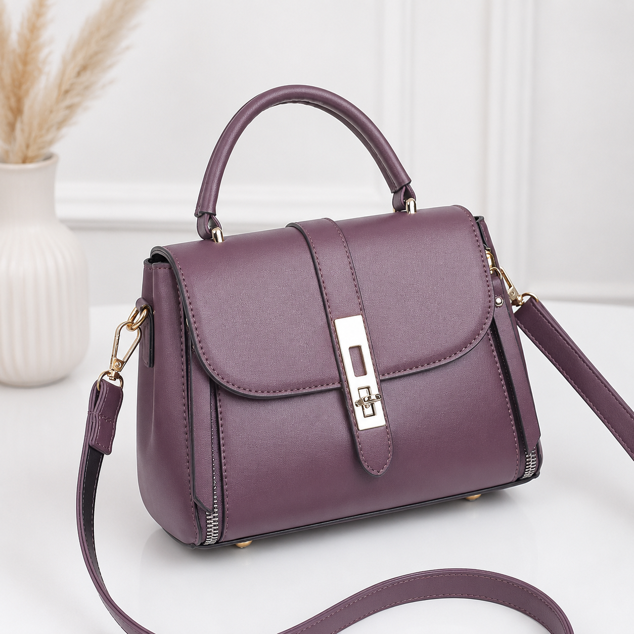 Elegant Purple Top Handle Shoulder Bag for Women