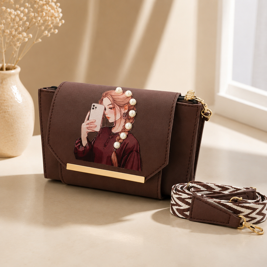Luxury Printed Crossbody Bag for Women | Premium Pearl Accent Shoulder Bag