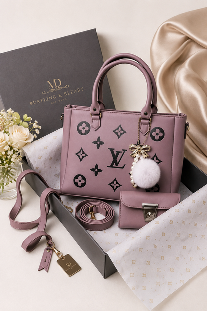 Luxury Women's 2-Piece Tote Bag & Mini Crossbody Wallet Set – Mauve Pink