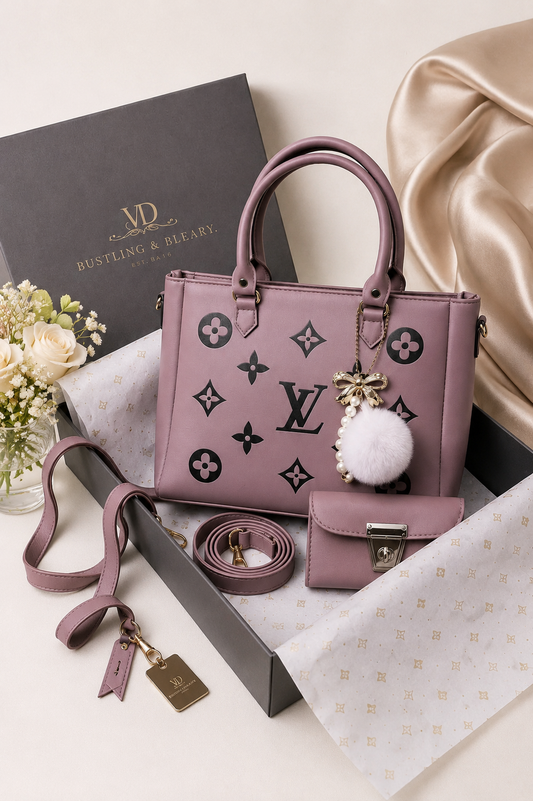 Luxury Women's 2-Piece Tote Bag & Mini Crossbody Wallet Set – Mauve Pink
