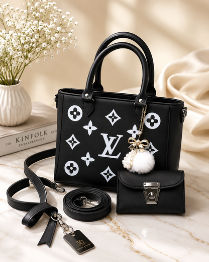Luxury Women's Tote Handbag Set with Mini Wallet & Adjustable Strap – Black