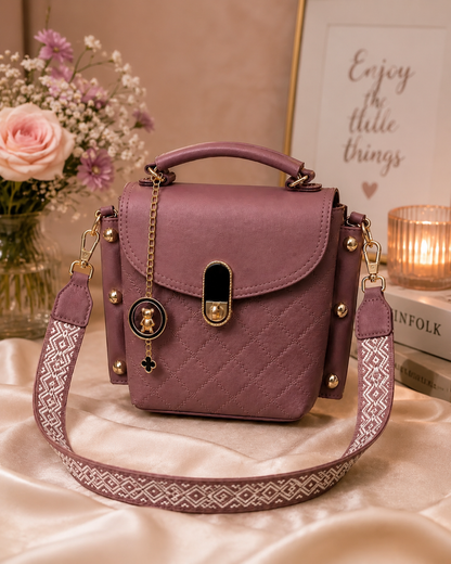 Elegant Quilted Crossbody Top Handle Bag for Women – Mauve Pink