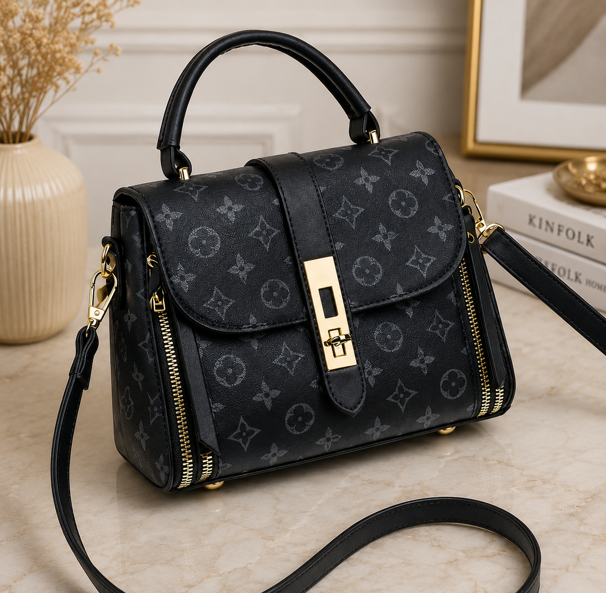 Luxury Black Monogram Top Handle Women's Handbag | Crossbody & Shoulder Bag