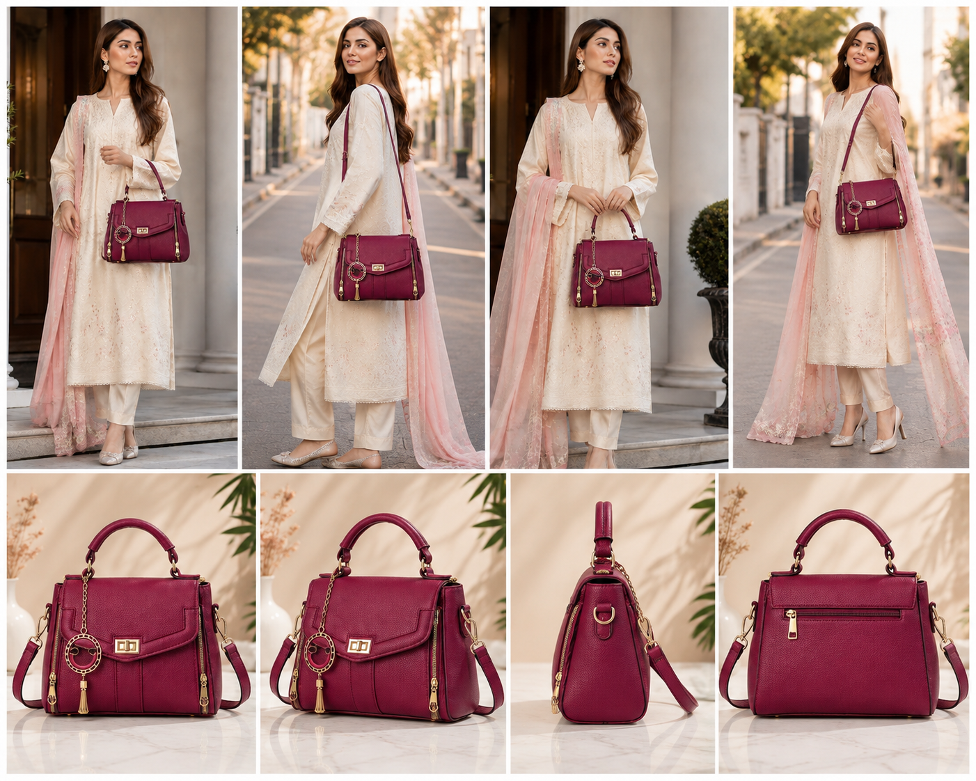 Elegant Burgundy Women's Handbag – Premium Shoulder & Crossbody Bag