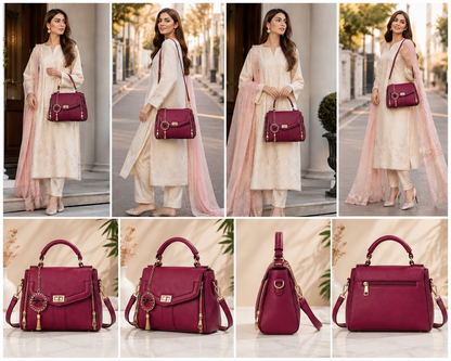 Elegant Burgundy Women's Handbag – Premium Shoulder & Crossbody Bag