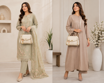 Elegant Cream Leather Handbag for Women | Top Handle & Crossbody Shoulder Bag