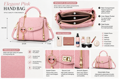 Elegant Pink Women's Handbag | Premium Crossbody & Top Handle Bag