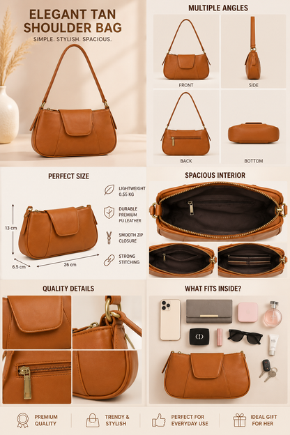 Elegant Tan Shoulder Bag for Women | Stylish Everyday Handbag