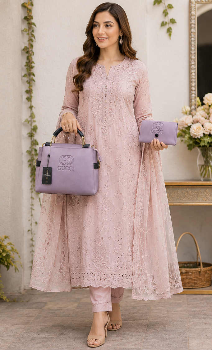 Luxury Lavender Handbag with Matching Wallet Set for Women