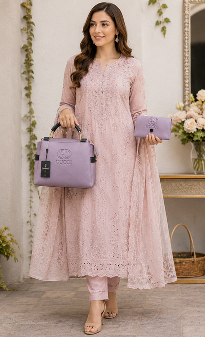 Luxury Lavender Handbag with Matching Wallet Set for Women