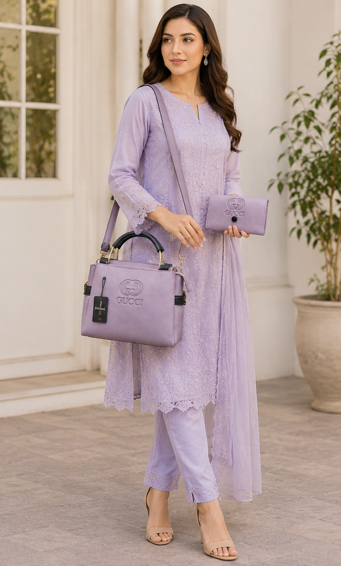 Luxury Lavender Handbag with Matching Wallet Set for Women
