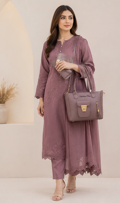 Elegant Women's Handbag & Wallet 2-Piece Set – Mauve Brown