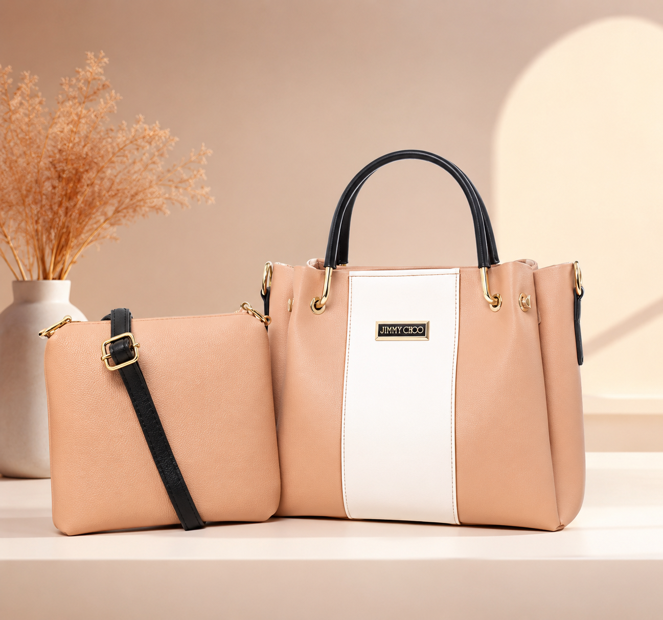 5 Pcs Premium Peach Handbag Set for Women | Tote Bag, Crossbody, Clutch, Wallet & Pouch