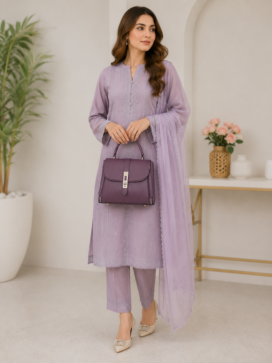 Elegant Purple Top Handle Shoulder Bag for Women