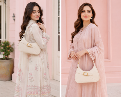 Elegant Ivory Buckle Shoulder Bag for Women