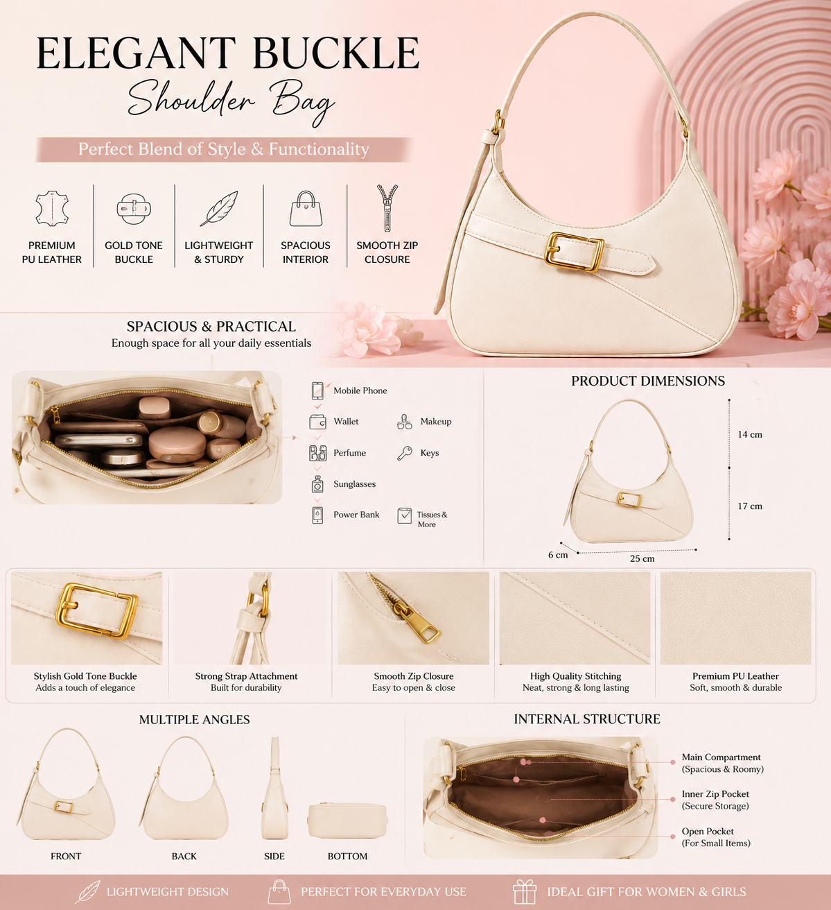 Elegant Ivory Buckle Shoulder Bag for Women