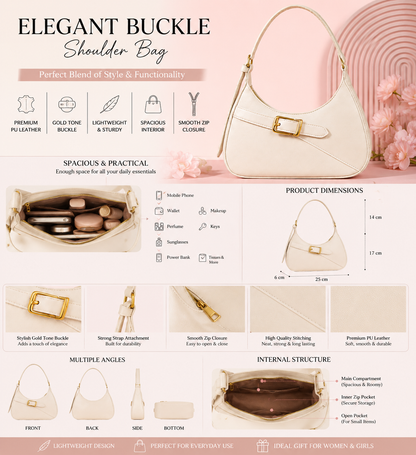 Elegant Ivory Buckle Shoulder Bag for Women
