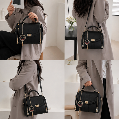 Luxury Black Textured Top Handle Crossbody Handbag for Women