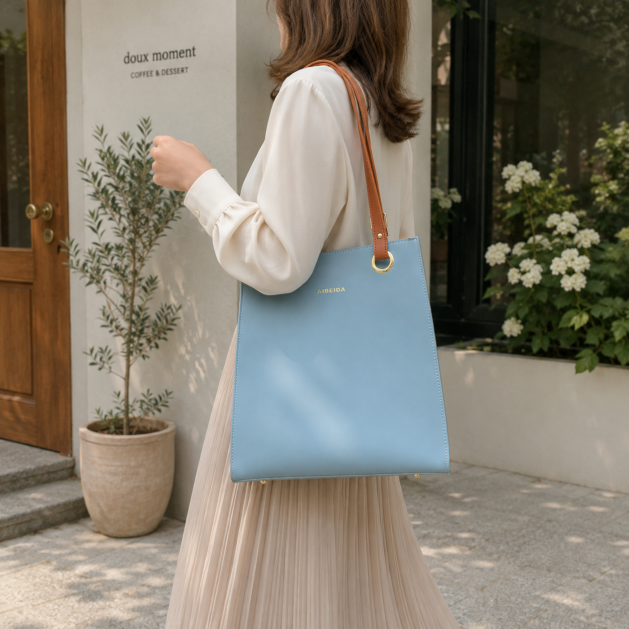 AIBEIDA Korean Premium Leather Tote Bag for Women | Large Shoulder Handbag