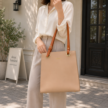 AIBEIDA Korean Premium Leather Tote Bag for Women | Large Shoulder Handbag