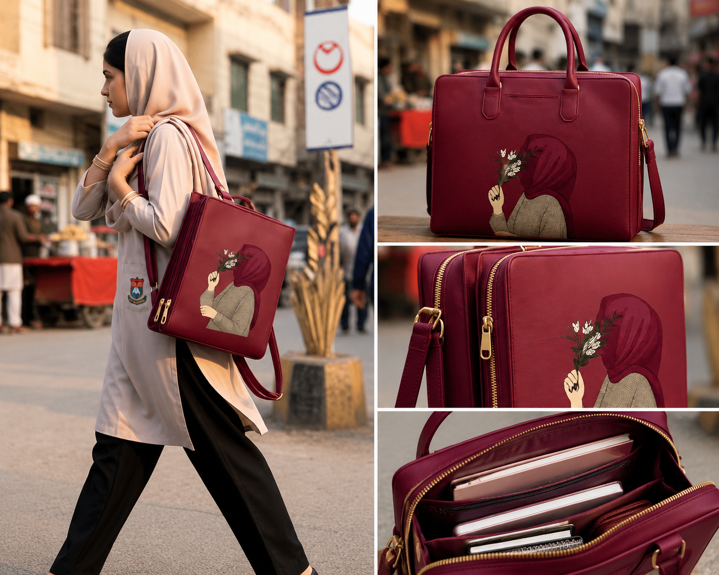 Elegant Maroon Printed Tote Bag For Girls 👜