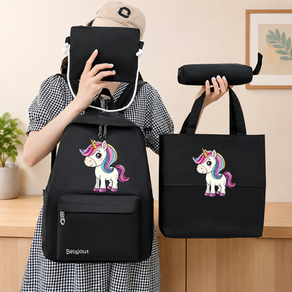 4 Pcs Unicorn School Bag Set for Girls – Backpack, Tote Bag, Pouch & Pencil Case