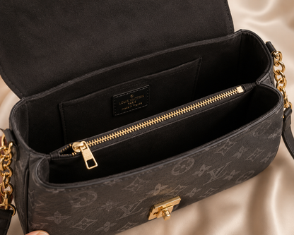 Luxury Monogram Chain Shoulder Bag for Women – Black & Gold Premium Handbag