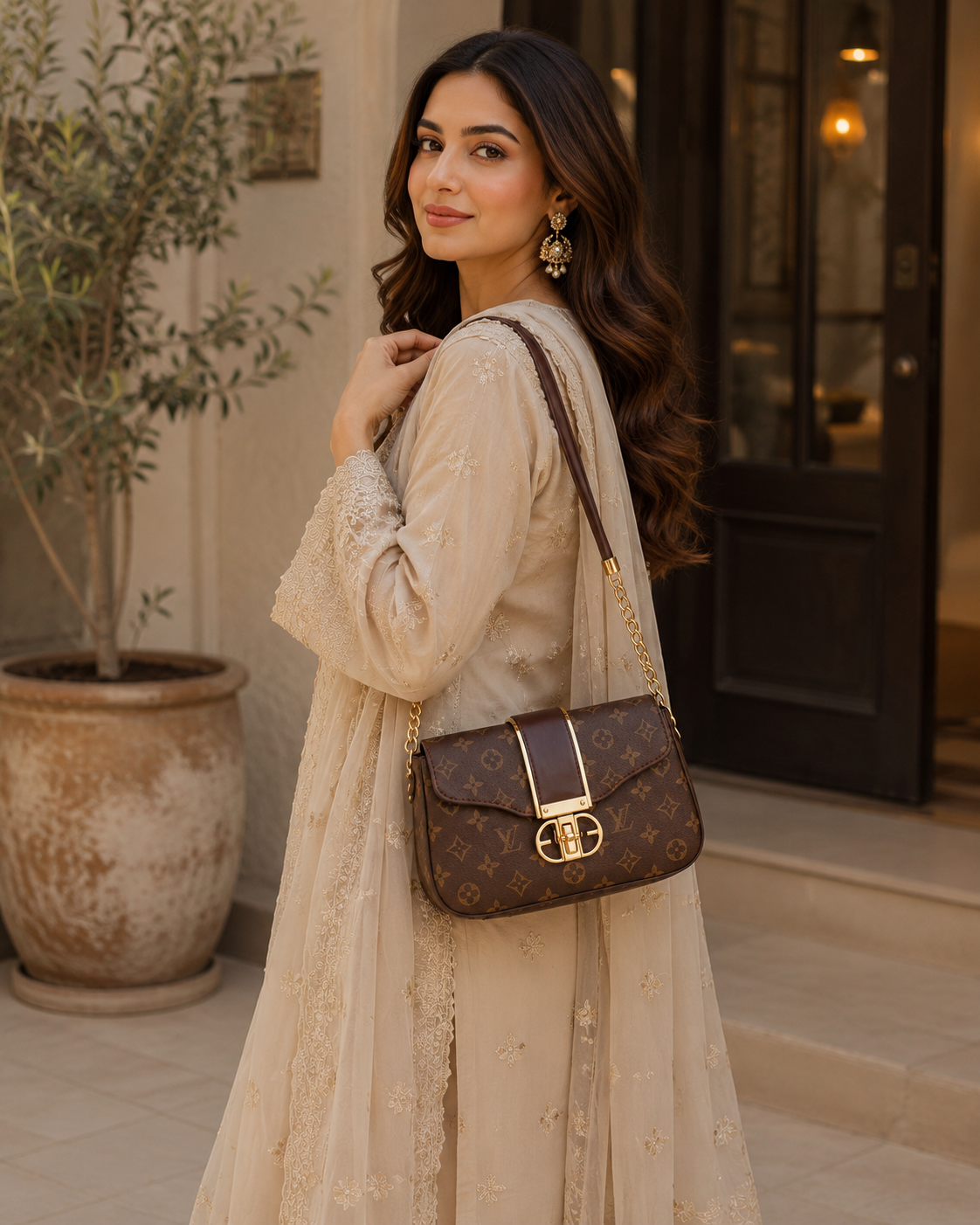 Luxury Monogram Chain Shoulder Bag for Women – Premium Crossbody Handbag