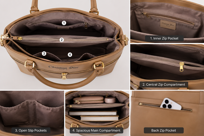 Luxury Designer Style Women's Tote Bag with Crossbody Strap – Beige