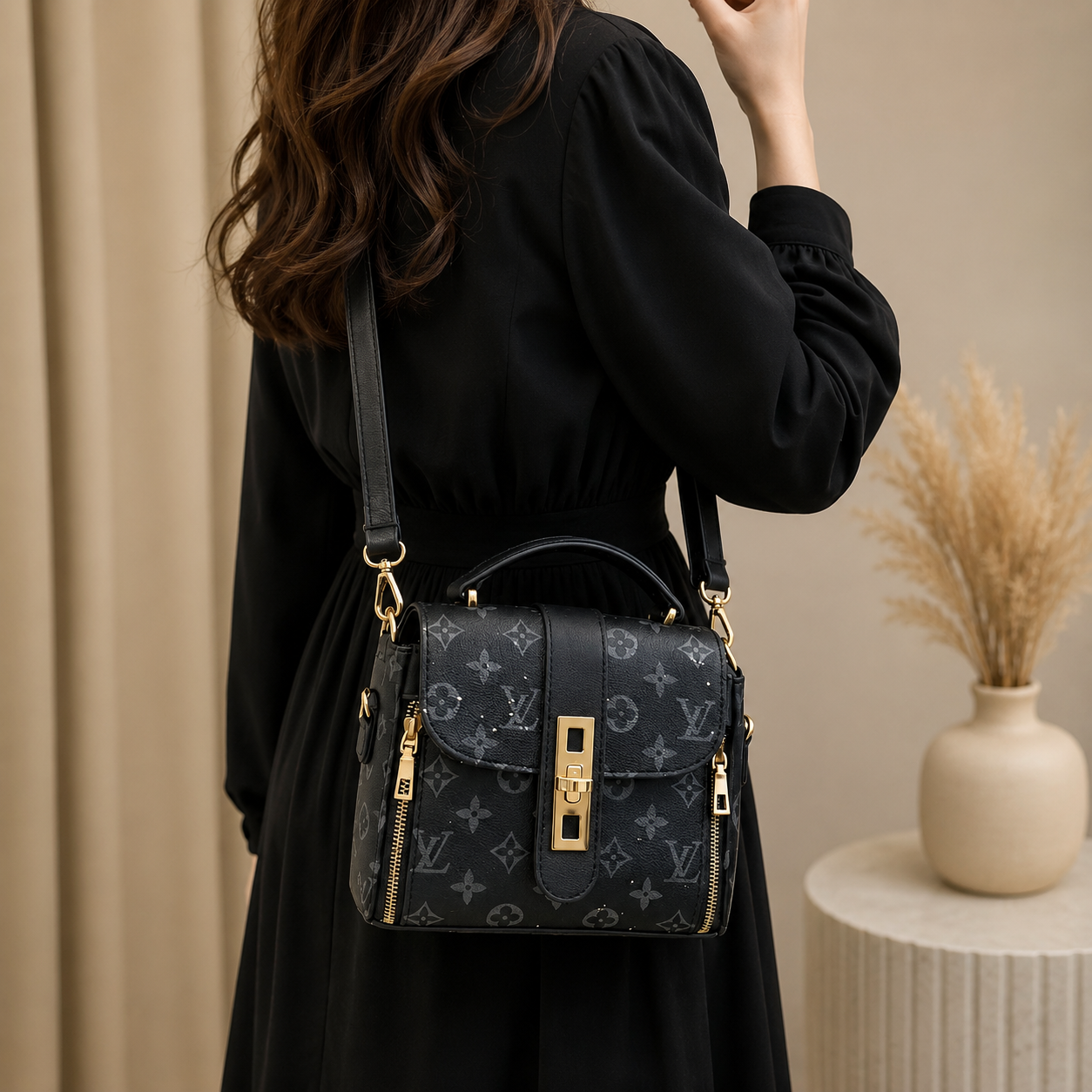 Luxury Black Monogram Top Handle Women's Handbag | Crossbody & Shoulder Bag