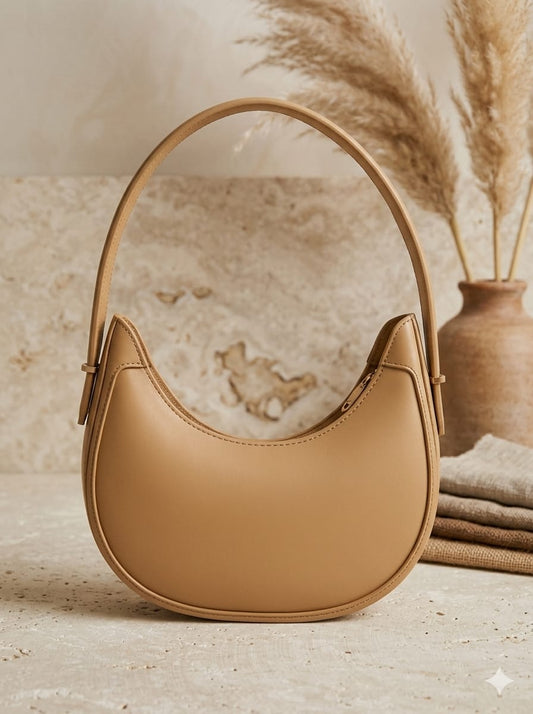 Fineur Plain Hobo Bag, Luna Brown Bag, Half Moon Leather Handbag
