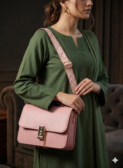 Pink Leather Crossbody Bag_ Flap Top-Handle Sling Bag