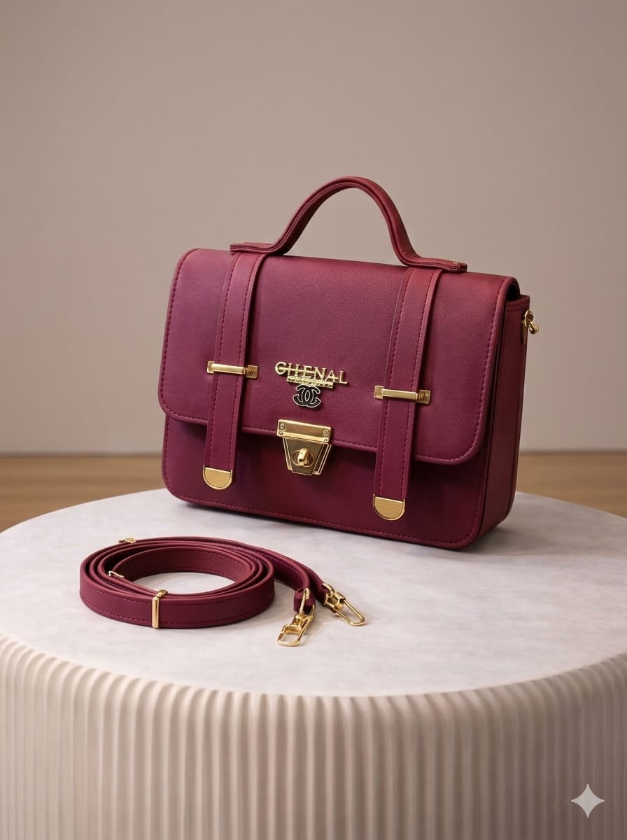 Maroon Leather Shoulder Bag for Women