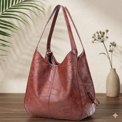 Luxury Vintage Leather Tote Shoulder Bag For Women – Maroon Brown
