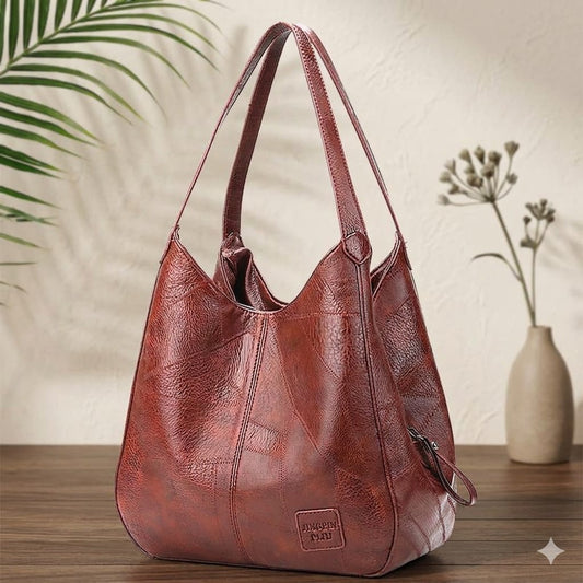Luxury Vintage Leather Tote Shoulder Bag For Women – Maroon Brown