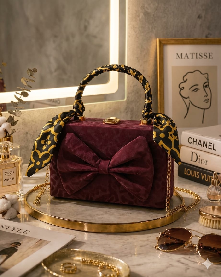 Luxury Velvet Bow Handbag – Premium Party & Evening Bag