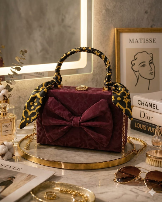 Luxury Velvet Bow Handbag – Premium Party & Evening Bag